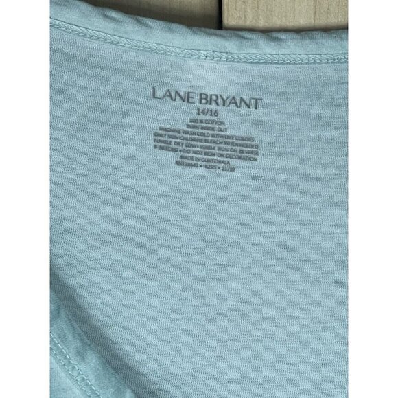 Lane Bryant Summer Top Crochet Shoulder  Ruched White Mint Green Size 14/16 - Picture 3 of 5